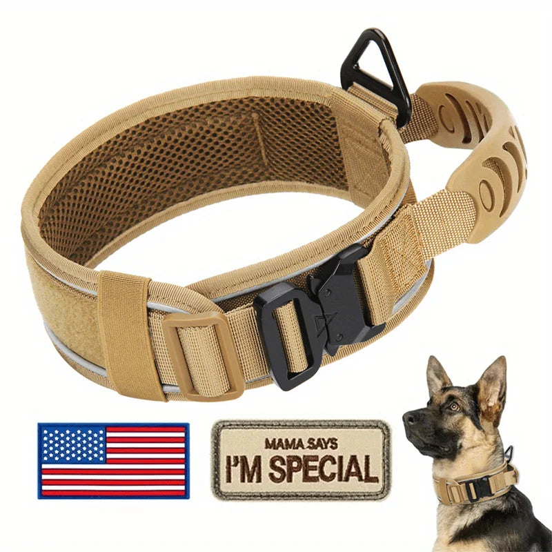 ZCAYNGER 3pcs 2.6" Tactical Dog Collar for Medium Dogs, Adjustable Heavy Duty Nylon Dog Collar with Reflective Stitching And Padded Handle for Hiking/Running
