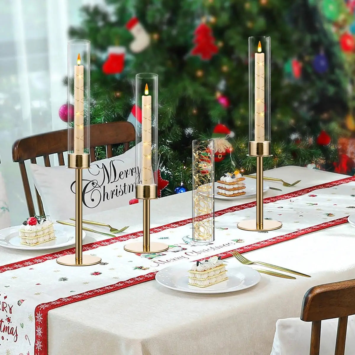 12PCS Gold Candle Sticks Holder in Bulk for Table Centerpiece Metal Candelabra with Acrylic lampshade for Wedding Christmas