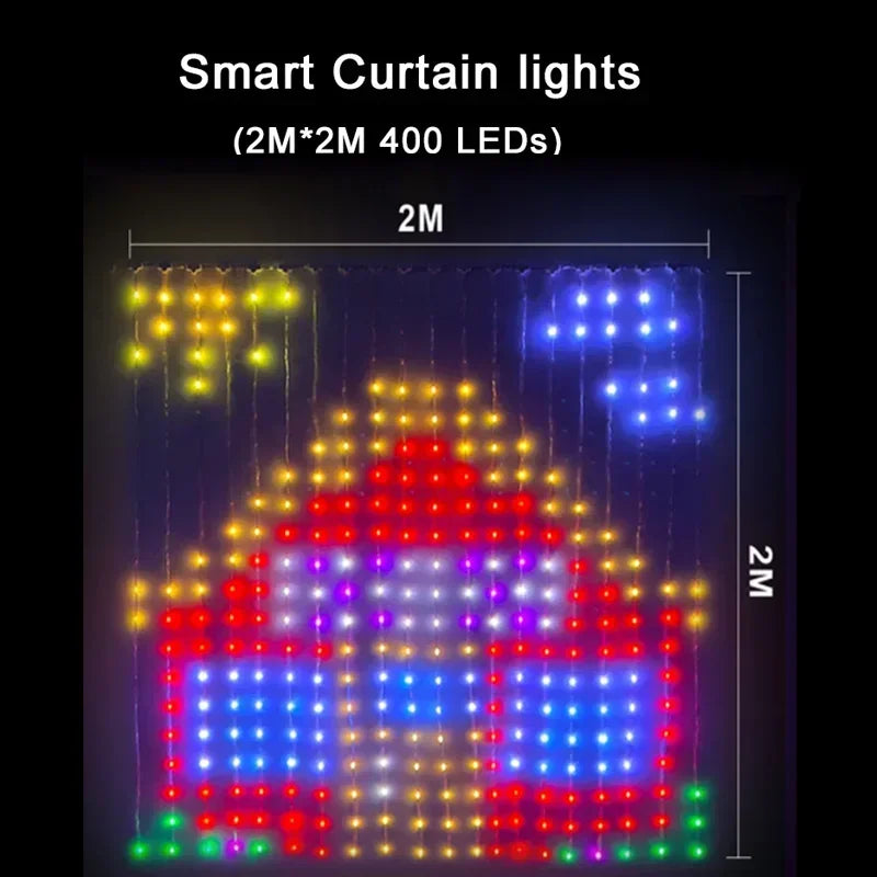 400 LED Smart Curtain Lights String Lights with App Remote Control Music Sync Christmas Curtain String Outdoor Fairy Lights