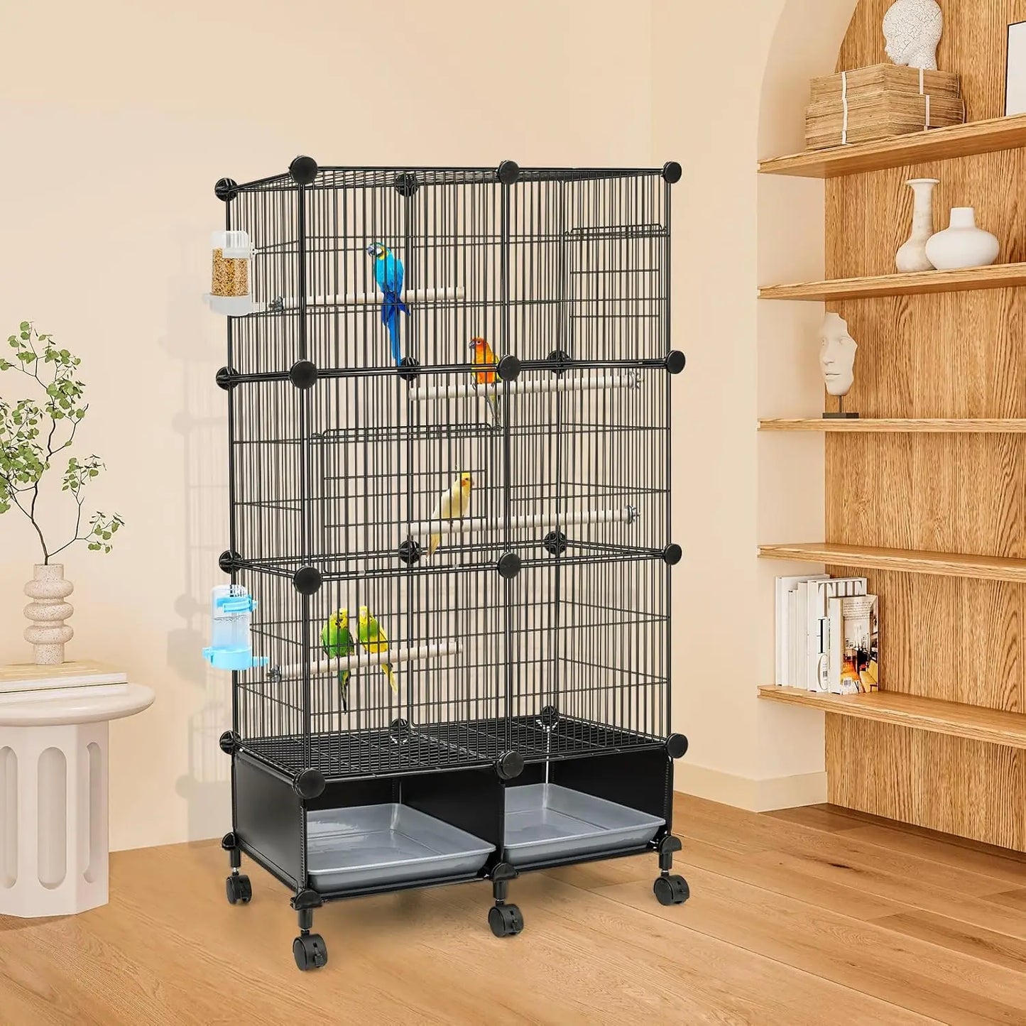 46-Inch Spacious Bird Cage with Wooden Perches, Slide-Out Tray, Water Bottle & Feeder for Parrots and Small Birds