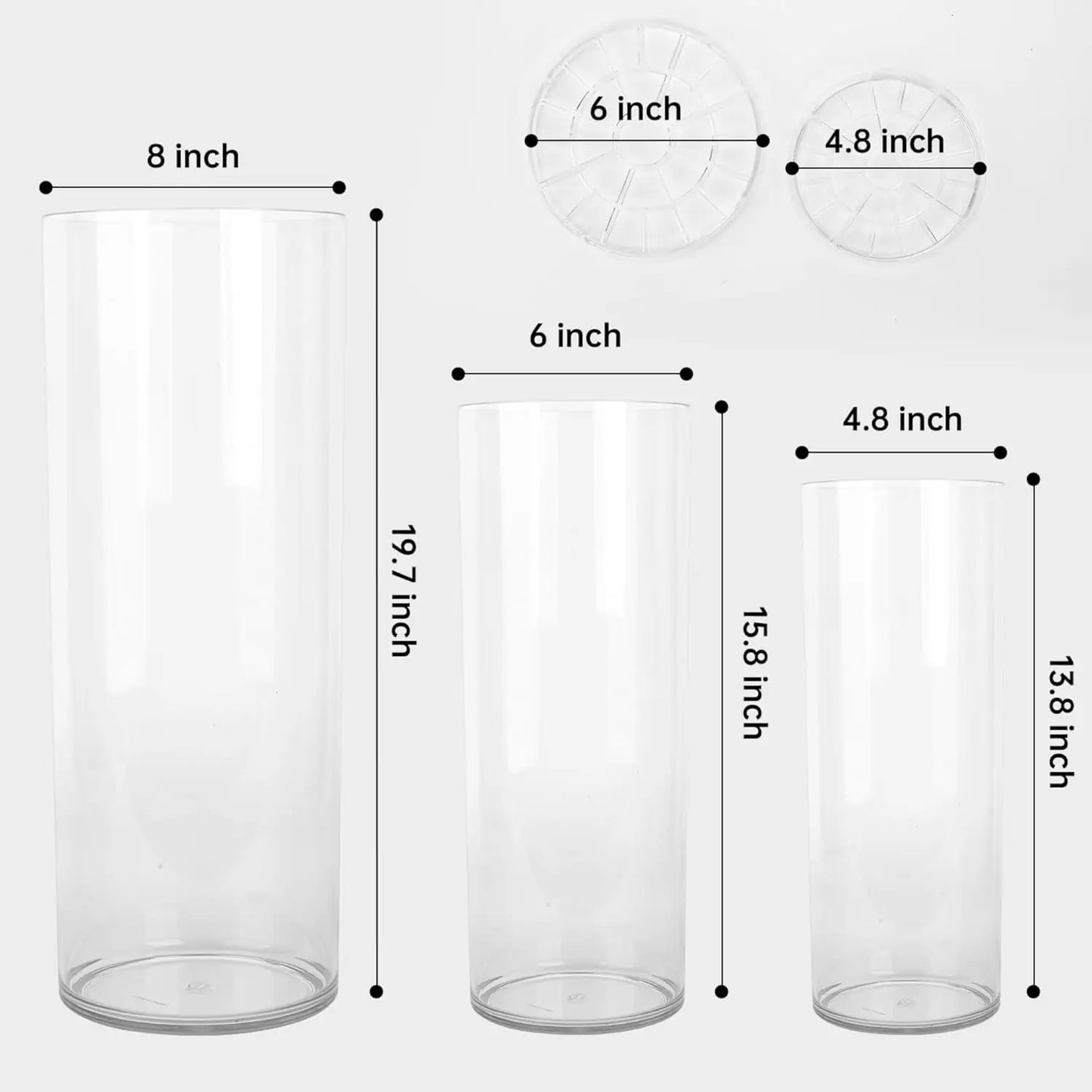Extra Large Clear Acrylic Cylinder Vase, 20 in Tall Unbreakable Hurricane Flower Vases for Home Decor (3 Sizes + Holder)