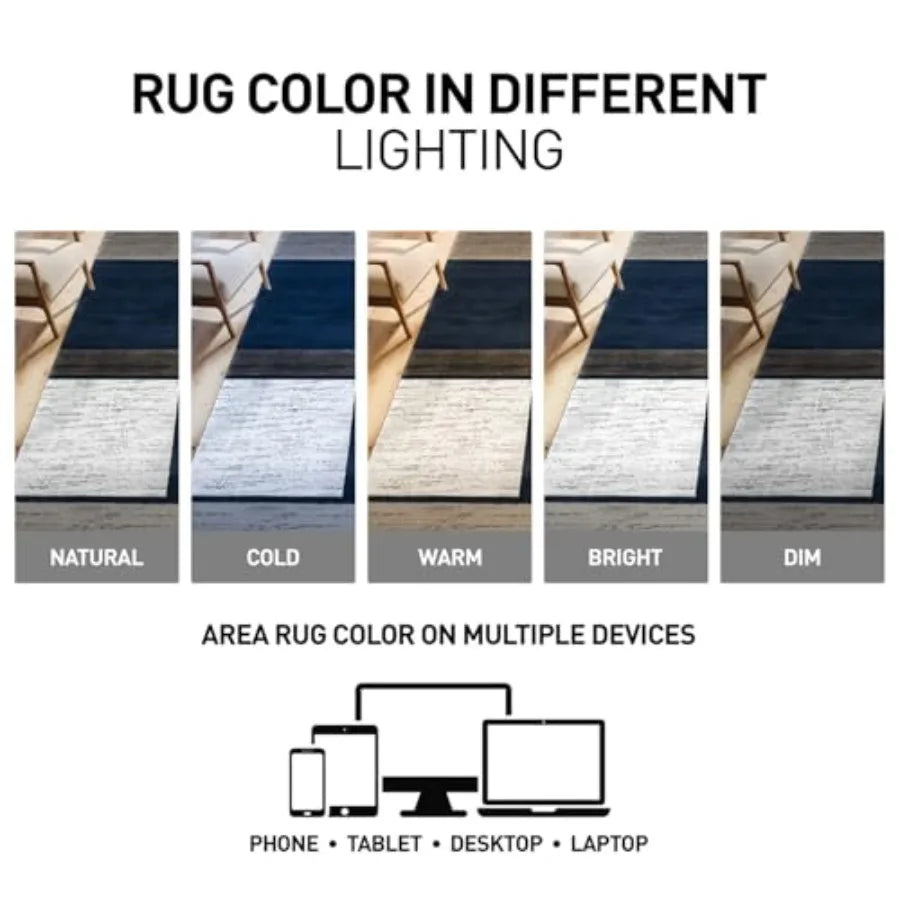 Modern Geometric Boxes Navy Area Rug for Living Room Bedroom Dining Room, Non-Shedding Carpet, 5'3 x 7'3, Polyester
