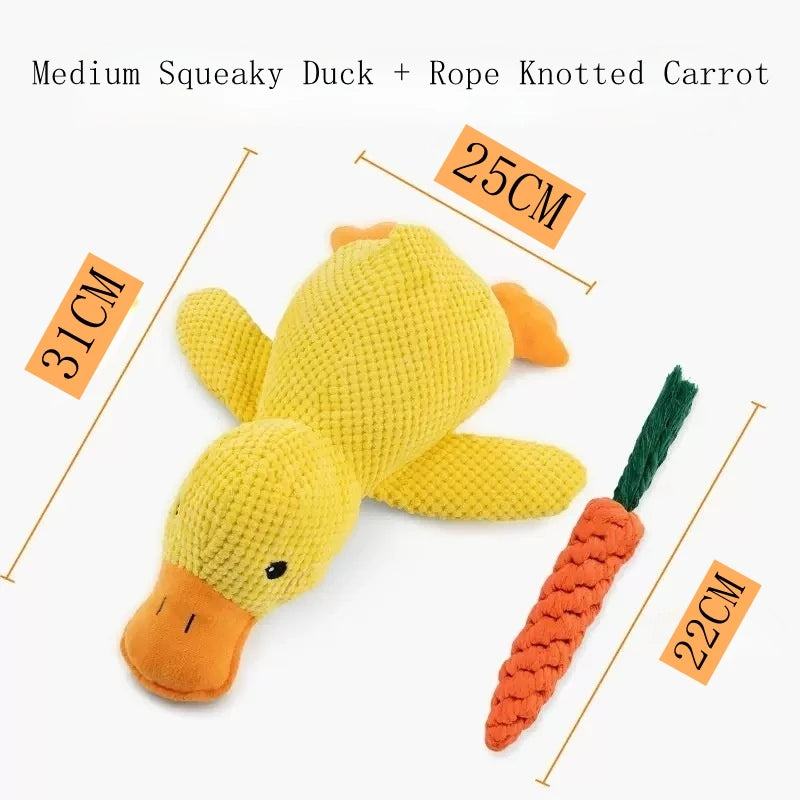 Yellow Duck Dog Plush Toy Squeaky Bite Resistant Pet Companion for Anxiety Relief Sleep Play