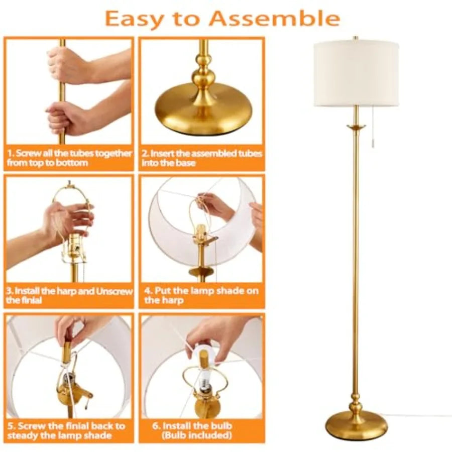 60" Floor Lamp, Standing Lamp for Living Room, Bedroom, Office and Dining Room - Tall Corner Floor Lamps with Pull Chain Switch