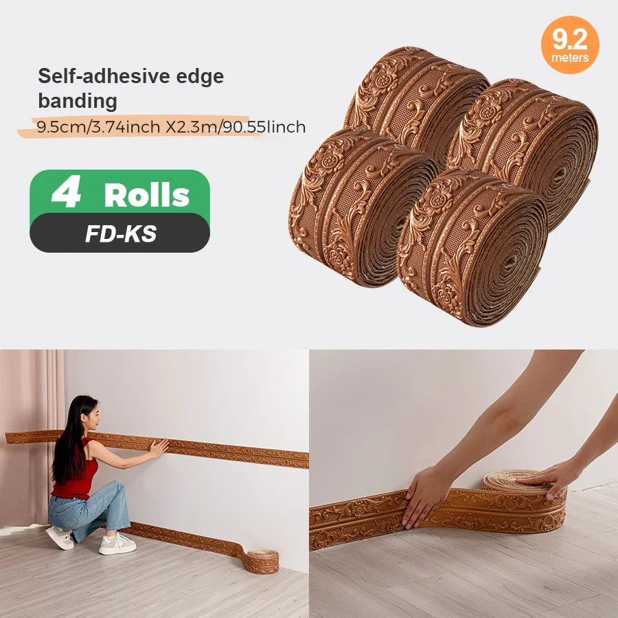 4Rolls Sxp Self-Adhesive Edge Banding Strip Foam Waistline Sticker 8mm Thikness Peel-And-Stick Suitable for all Indoor Areas