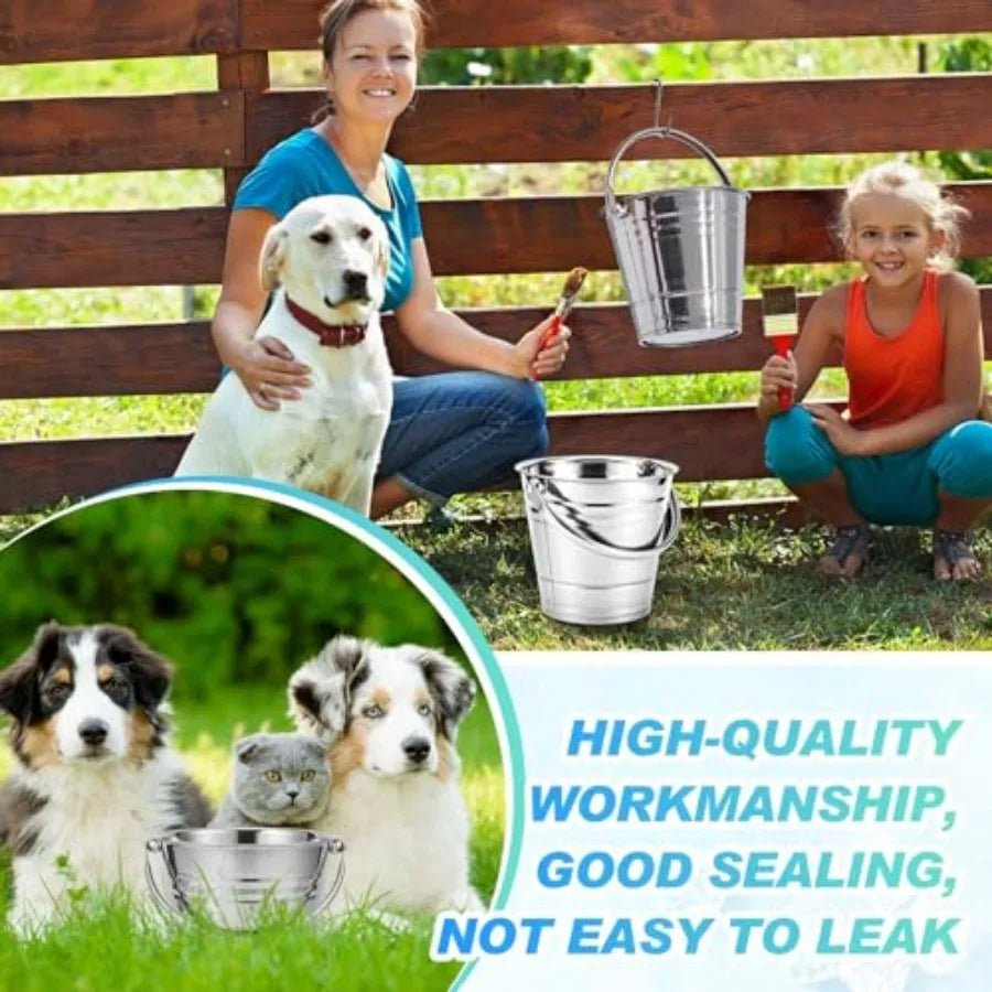 Pcs Stainless Steel Dog Water Bucket, Heavy Duty Stainless Steel Bucket Water Pails for Dogs Pets, for Kennels Farms Fences Cag