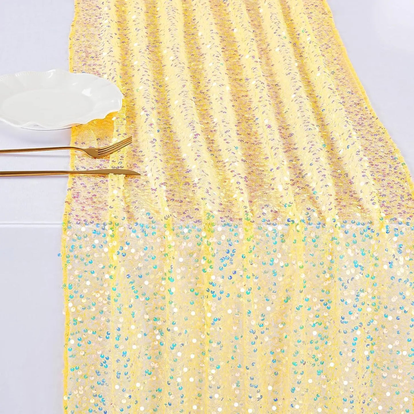 Glitter Iridescent Sequin Table Runner,Soft Wedding Dining Table Decoration For Bridal Baby Shower Girl Birthday Wedding Party