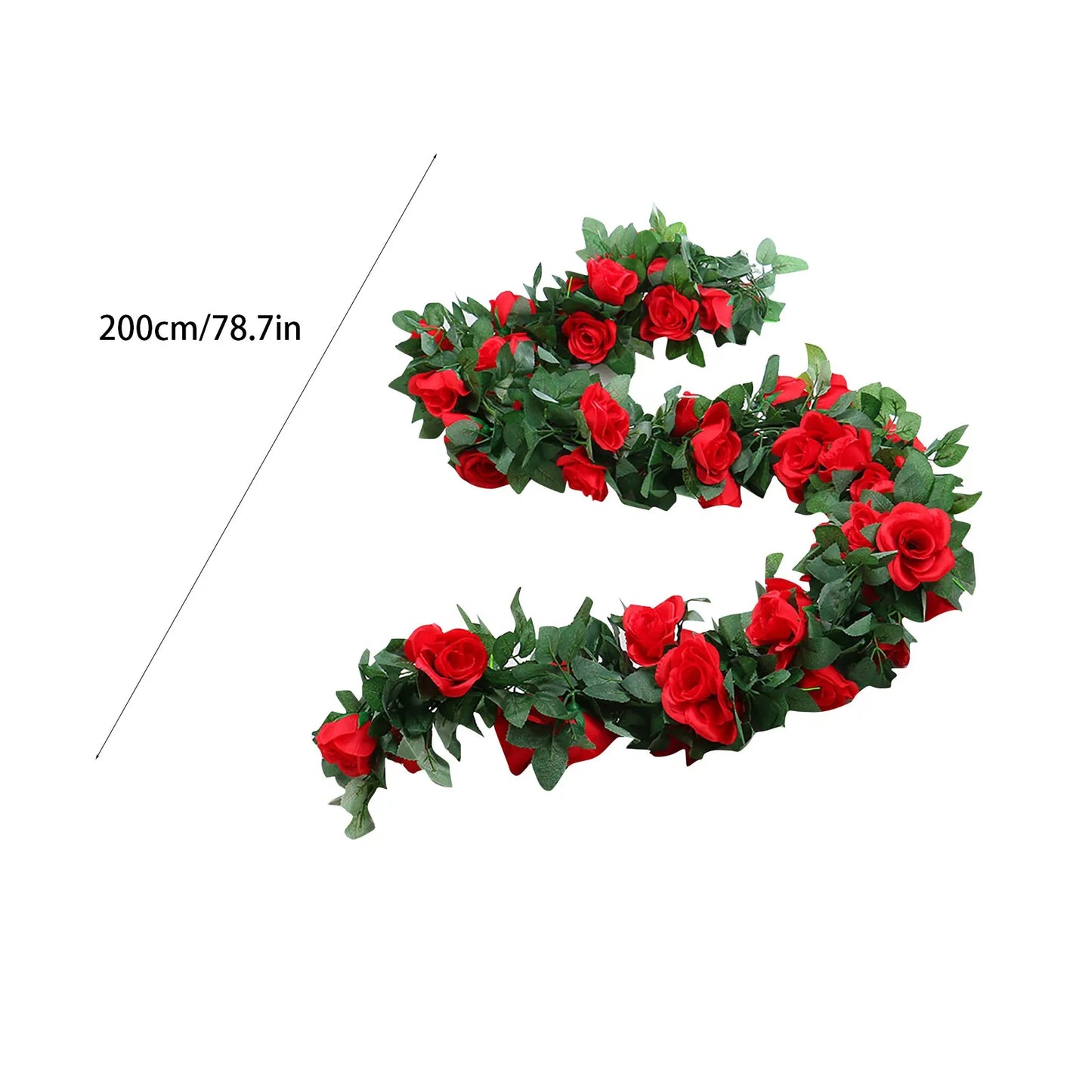 Artificial Rose Vine Realistic Faux Flowers Decorative Garland Lifelike Red Roses Plastic Vine Indoor Outdoor Wall Decor