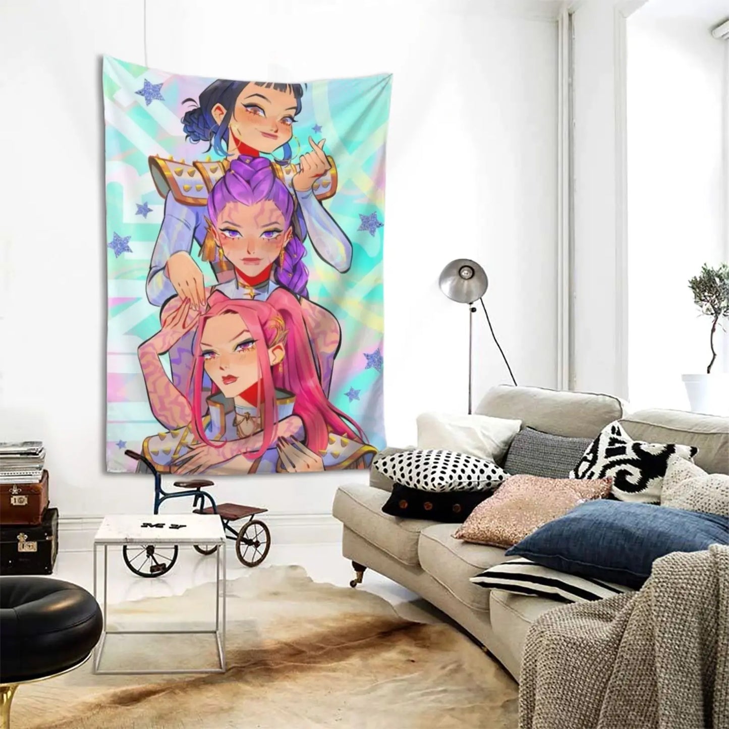 Vibrant Huntrix Girls Anime Tapestry, Home Decor, Lovely Cartoon Character Wall Art Tapestries Backgrounds For Living Room,Dorm