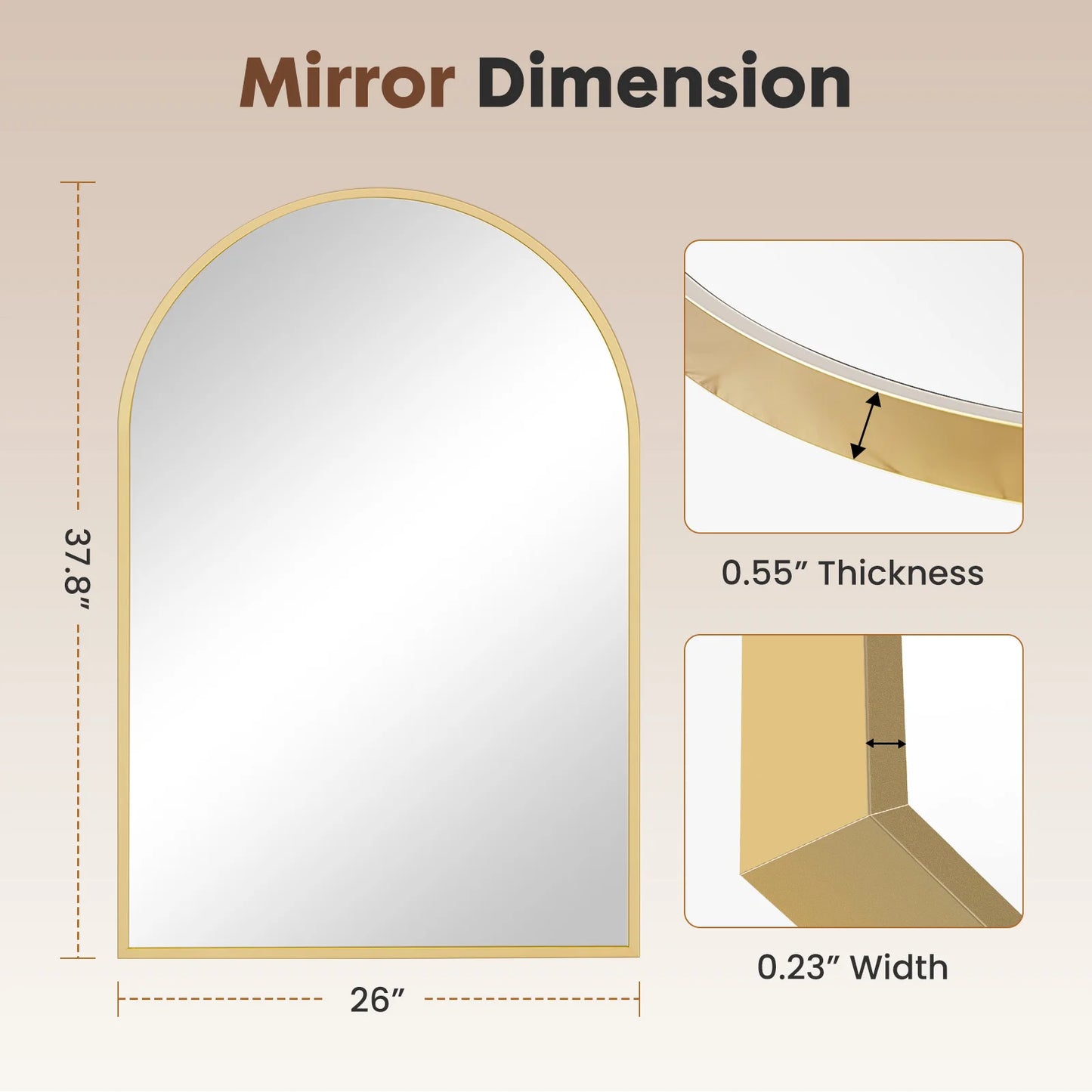 JHK 26"x38" Arched Metal Framed Bathroom Mirrors for Wall Hanging Mirror Glass Mirror Modern Wall Decor For Bedroom Entryway