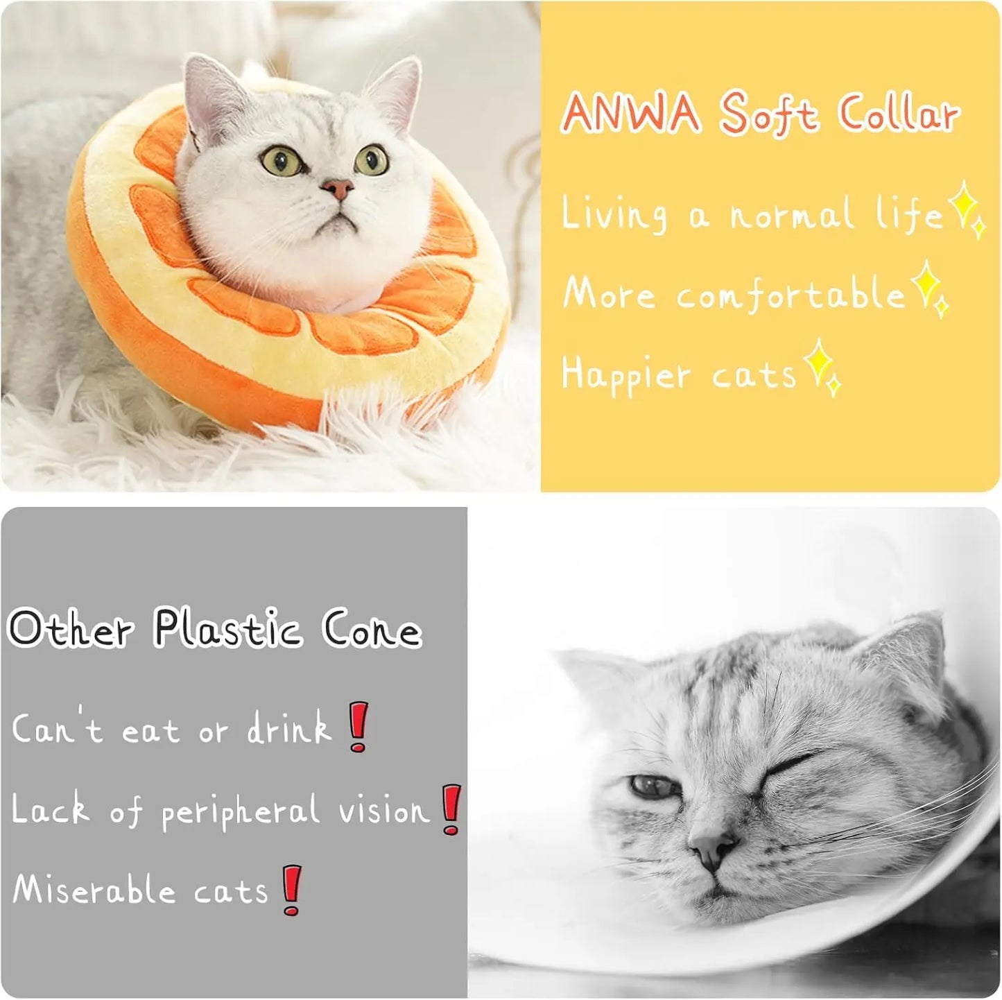 Adjustable Cat Cone Collar Soft, Cute Cat Donut Collar After Surgery, Kitten Recovery Cones to Stop Licking