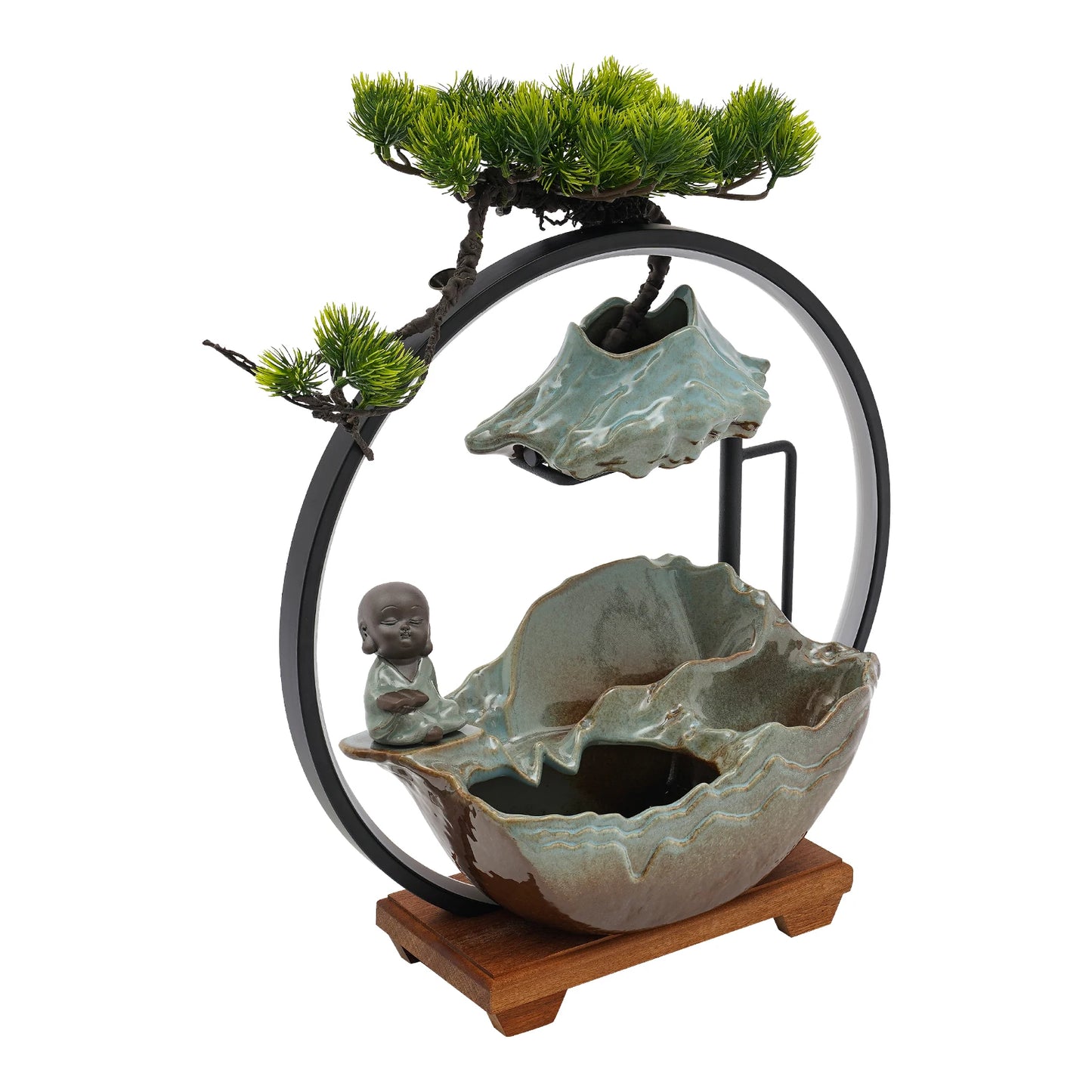Ceramic Desktop Water Fountain With Poetry And Book Monk Decor