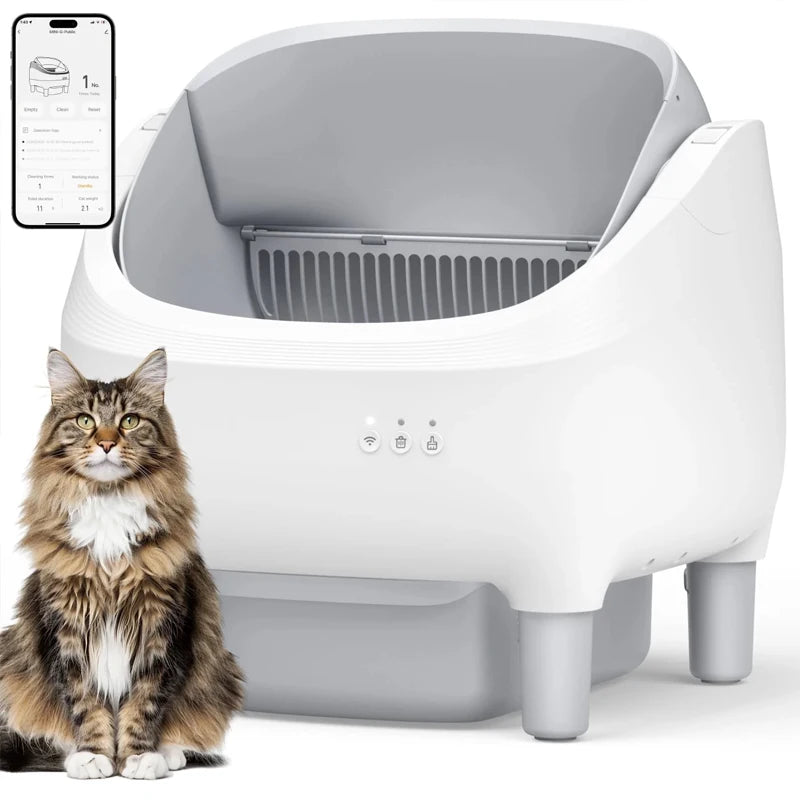 Self Cleaning Litter Box 95 L Large Capacity Automatic Cat Litter Box Self Cleaning for Multiple Cats with Safety Protection App Control 1 Roll Garbage Bags