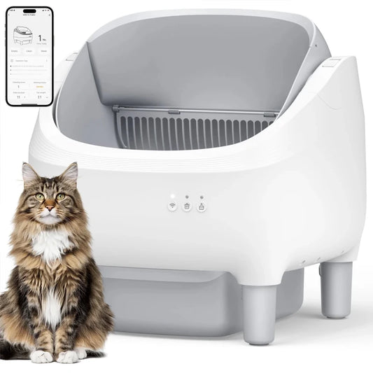 Self Cleaning Litter Box 95 L Large Capacity Automatic Cat Litter Box Self Cleaning for Multiple Cats with Safety Protection App Control 1 Roll Garbage Bags