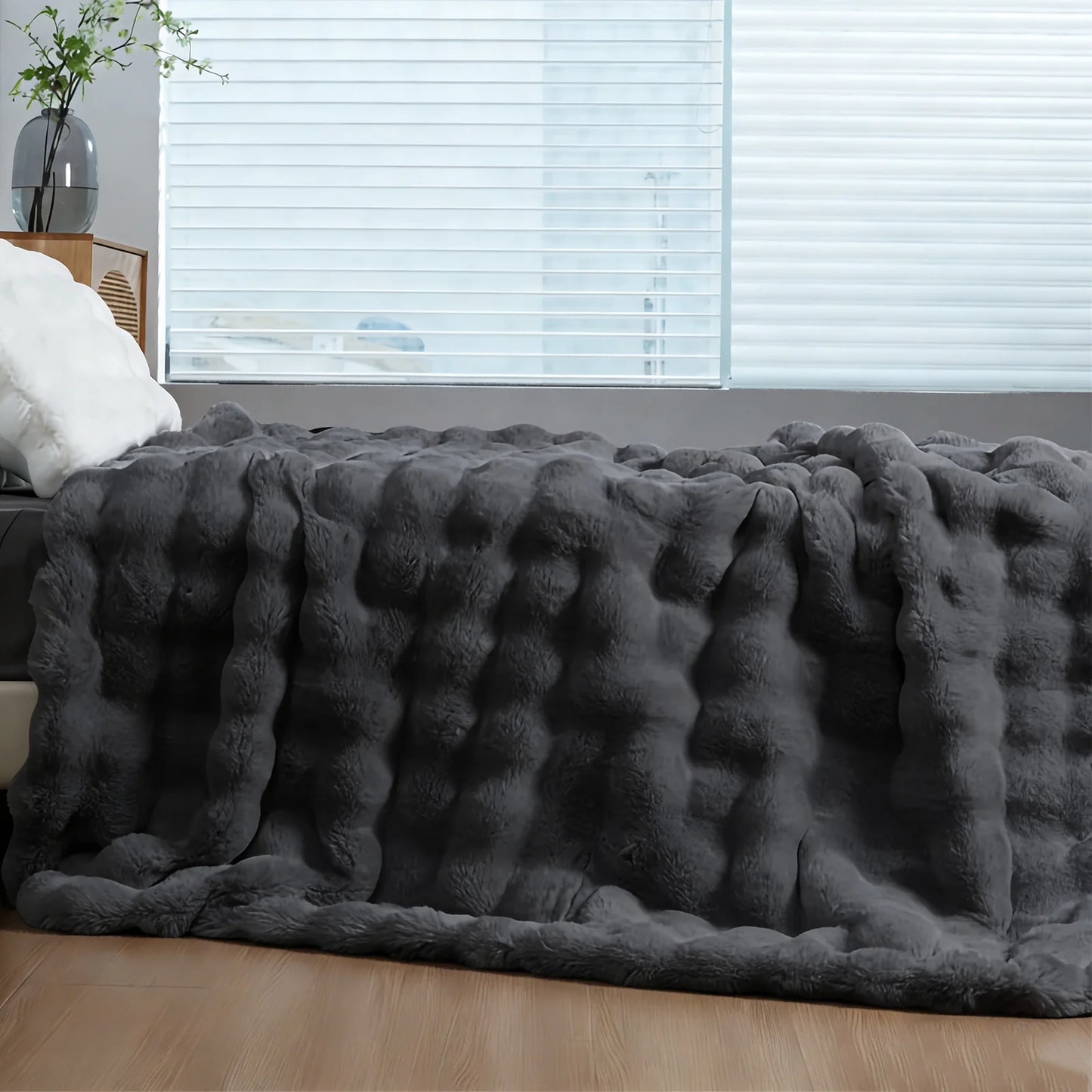 Soft Cozy Faux Fur Rabbit Blanket, Warm Thick for Bed Sofa Office, Elegant Home Decor, Perfect Gift, Durable and Versatile