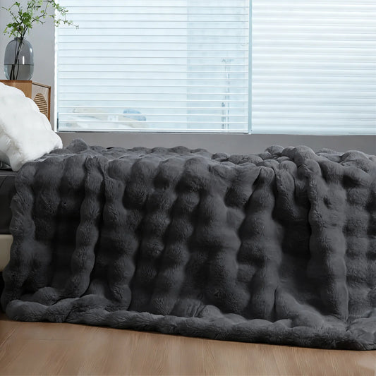 Soft Cozy Faux Fur Rabbit Blanket, Warm Thick for Bed Sofa Office, Elegant Home Decor, Perfect Gift, Durable and Versatile