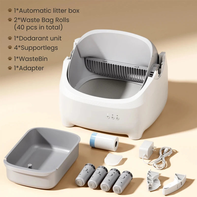 Self Cleaning Litter Box 95 L Large Capacity Automatic Cat Litter Box Self Cleaning for Multiple Cats with Safety Protection App Control 1 Roll Garbage Bags