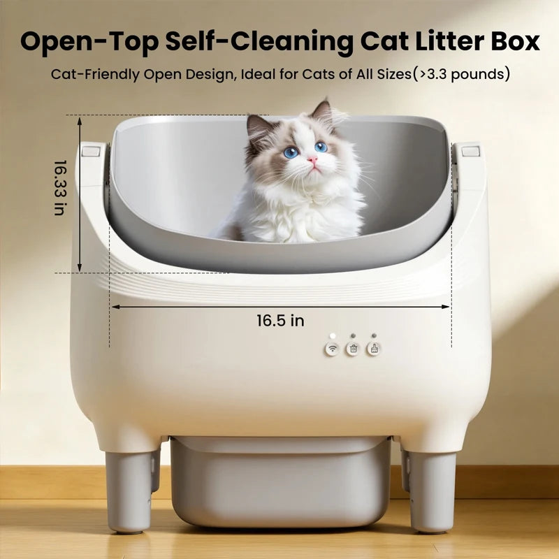 Self Cleaning Litter Box 95 L Large Capacity Automatic Cat Litter Box Self Cleaning for Multiple Cats with Safety Protection App Control 1 Roll Garbage Bags