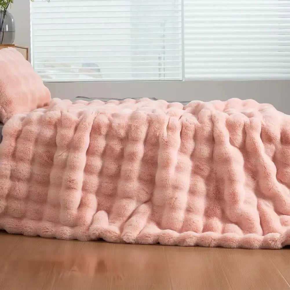 Soft Cozy Faux Fur Rabbit Blanket, Warm Thick for Bed Sofa Office, Elegant Home Decor, Perfect Gift, Durable and Versatile