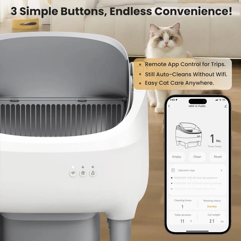 Self Cleaning Litter Box 95 L Large Capacity Automatic Cat Litter Box Self Cleaning for Multiple Cats with Safety Protection App Control 1 Roll Garbage Bags