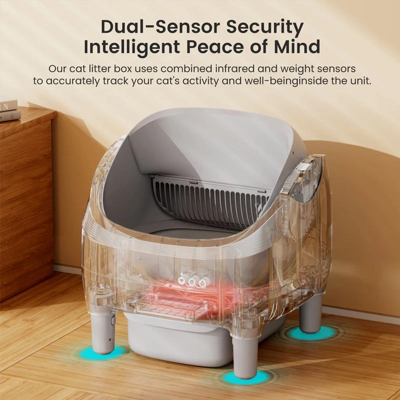 Self Cleaning Litter Box 95 L Large Capacity Automatic Cat Litter Box Self Cleaning for Multiple Cats with Safety Protection App Control 1 Roll Garbage Bags