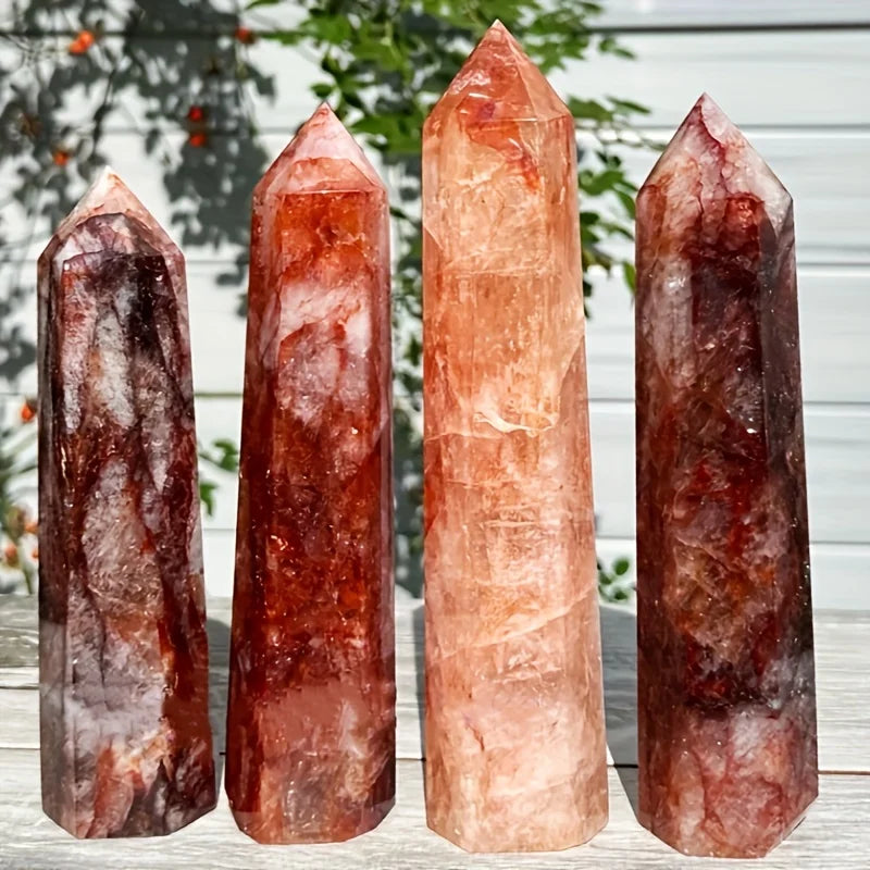 1PC Natural Large Fire Quartz Obelisk Crystal Tower, Perfect Gift, Magic Point Healing Stone Obelisk Wand Stone Home Decor