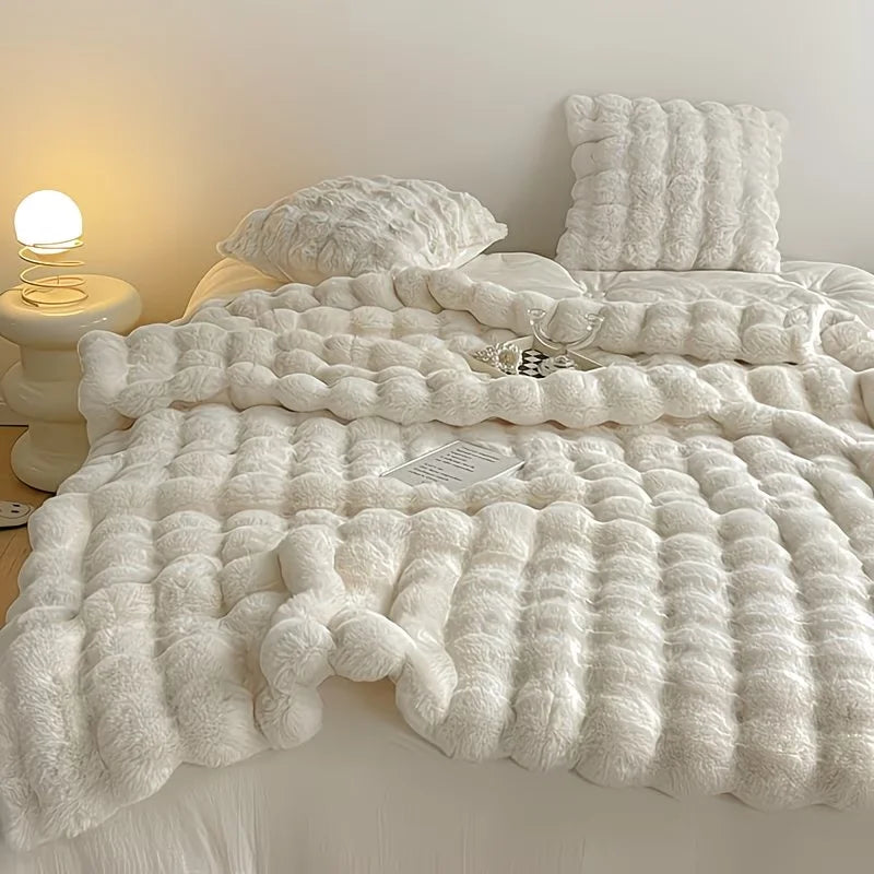 Soft Cozy Faux Fur Rabbit Blanket, Warm Thick for Bed Sofa Office, Elegant Home Decor, Perfect Gift, Durable and Versatile