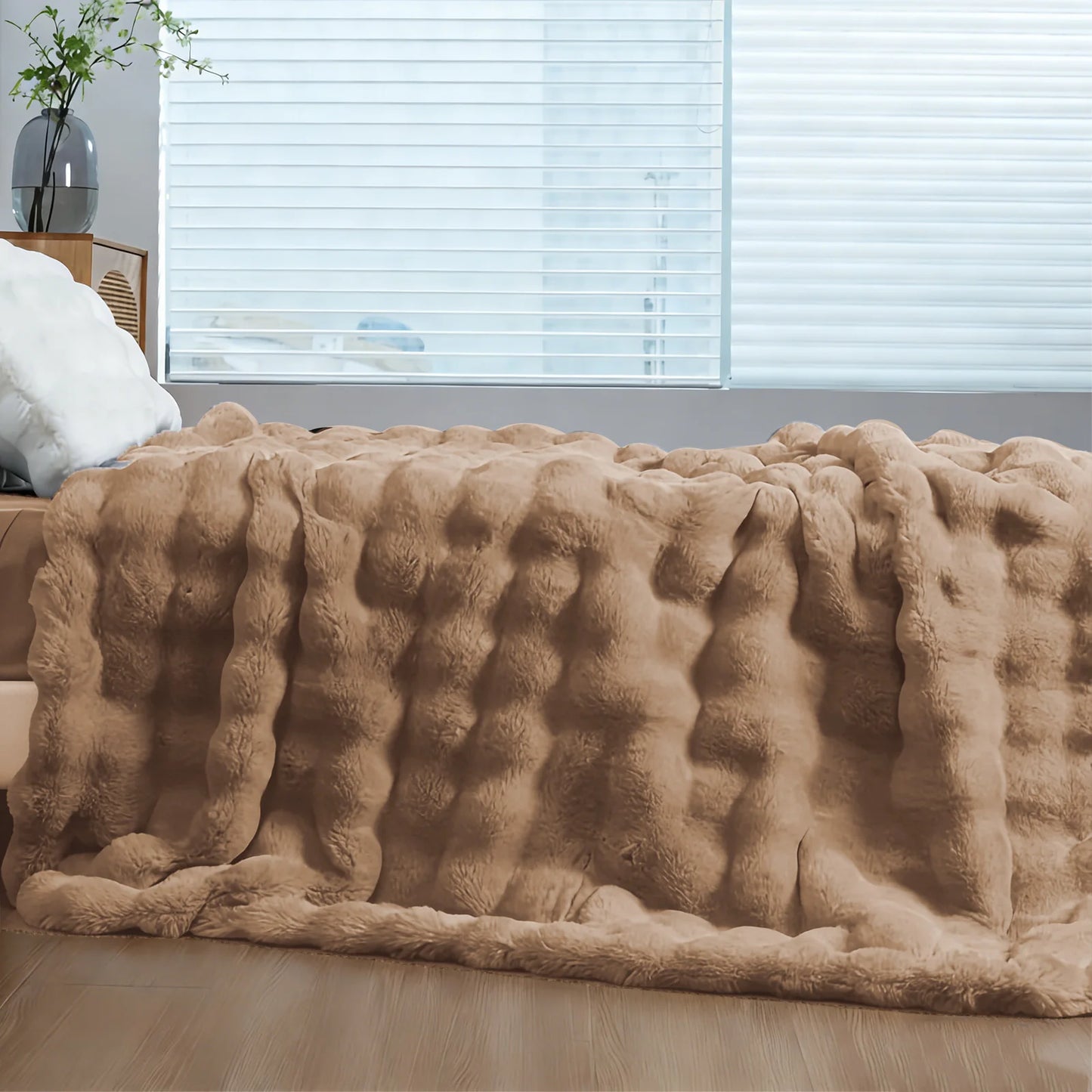 Soft Cozy Faux Fur Rabbit Blanket, Warm Thick for Bed Sofa Office, Elegant Home Decor, Perfect Gift, Durable and Versatile