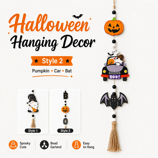 1pc Halloween Wooden Bead Hanging Sign 3 Styles Gnome Pumpkin Car Ghost Boo Letter Tassel Wall Door Decor Farmhouse Spooky Cute Home Party Ornament