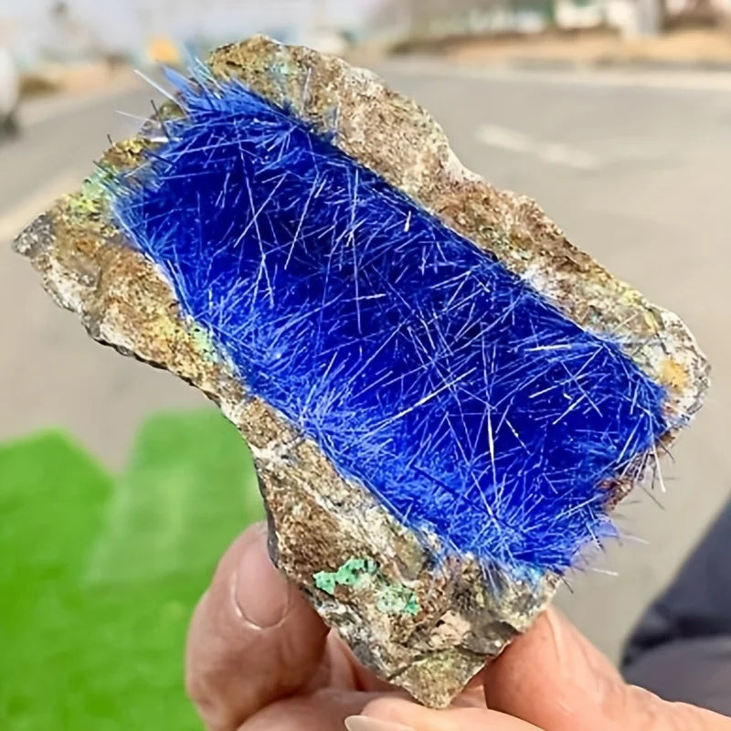 Green Needle Quartz Azurite Specimen Bright Burrs Irregular Semi Precious Natural Rocks Stones Home Office Decoration