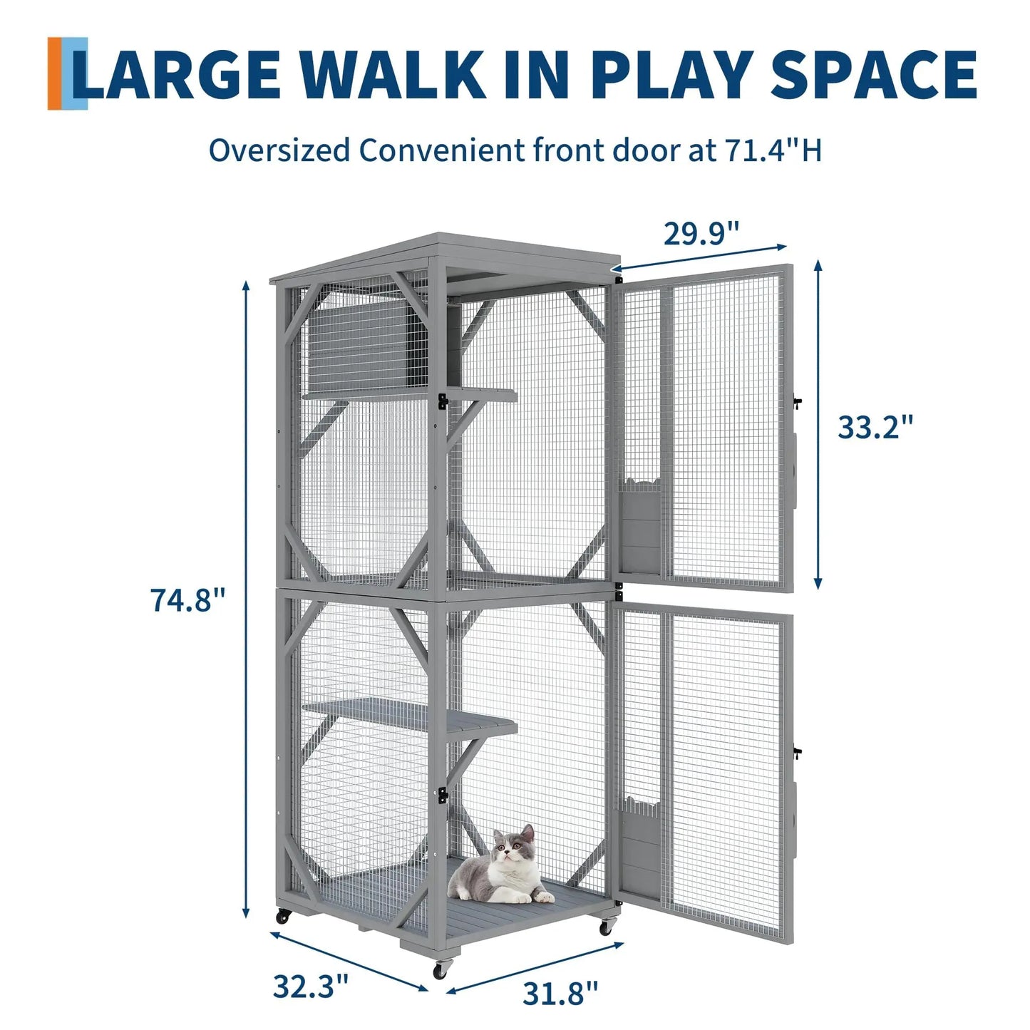 HiMISSCatio Outdoor Catio Enclosure With Lockable Wheels Weatherproof
