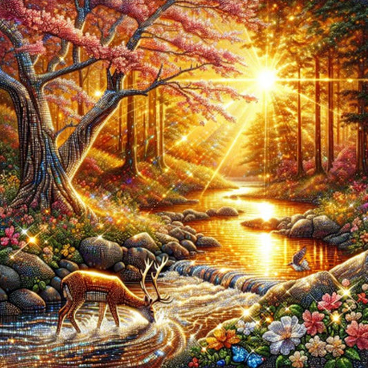 40x40cm Sunset Woods 5D DIY Full Drill Round Diamond Painting Kit Wall Decor