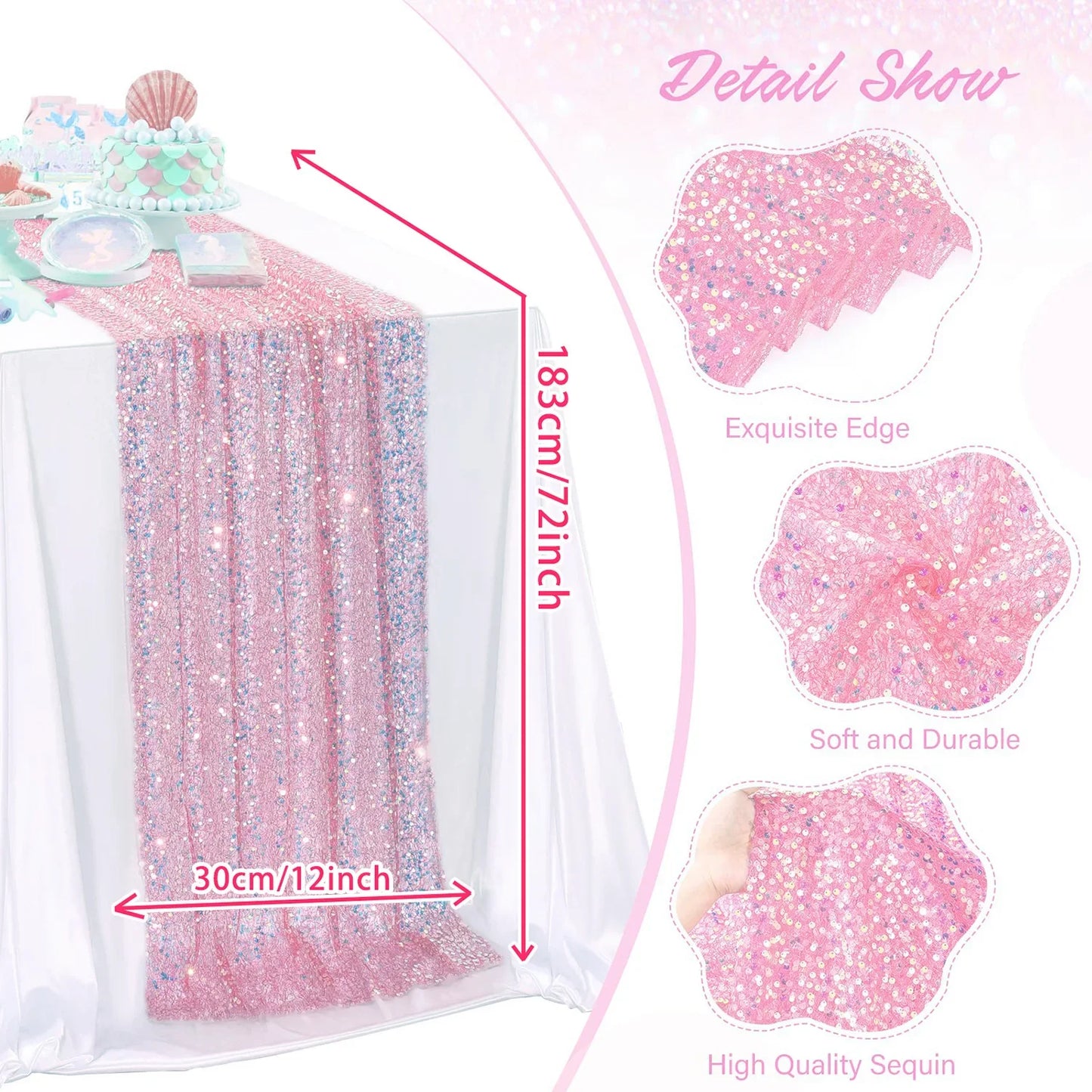 Glitter Iridescent Sequin Table Runner,Soft Wedding Dining Table Decoration For Bridal Baby Shower Girl Birthday Wedding Party