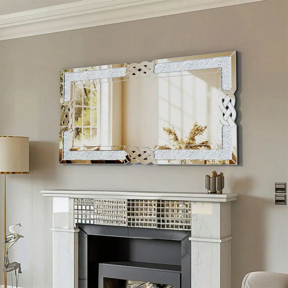 Sparkling Crystal Crush Diamond Accent Mirror for Wall Decorative Silver Mirrors