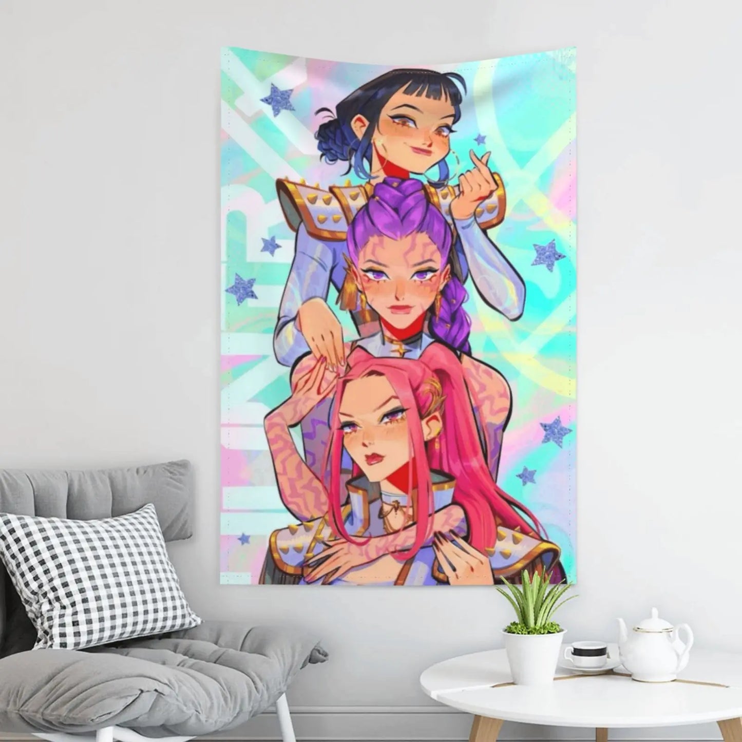 Vibrant Huntrix Girls Anime Tapestry, Home Decor, Lovely Cartoon Character Wall Art Tapestries Backgrounds  For Living Room,Dorm