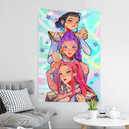 Vibrant Huntrix Girls Anime Tapestry, Home Decor, Lovely Cartoon Character Wall Art Tapestries Backgrounds  For Living Room,Dorm