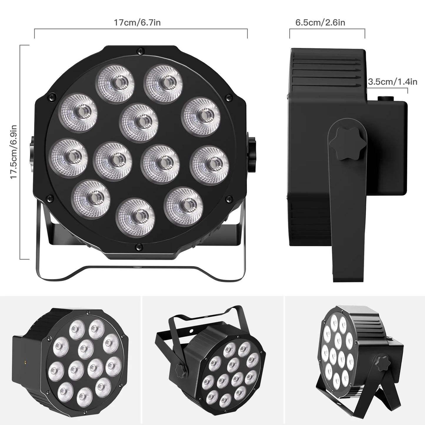Fieryzeal 4PCS Battery LED Par Light RGBW Stage Flat Strobe Light Par Light DMX512 Effect Stage Light for DJ Disco Party Wedding