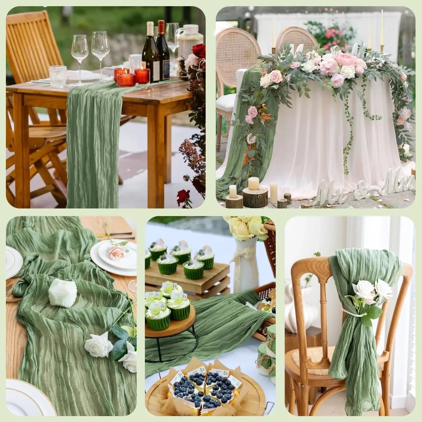 1/2/4/6Pack CheeseCloth Table Runner,40x270cm Boho Gauze Fabric Rustic Sheer TableRunner for Wedding Bridal Shower Party Banquet