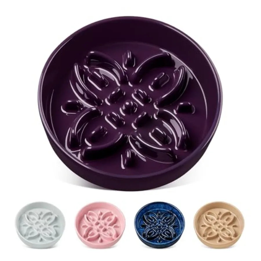 Ceramic Slow Feeder Dog Bowls Puzzle Dog Food Bowls with Floral Maze Anti -Slip Pet Food Dish for Large Breed 3 Cups