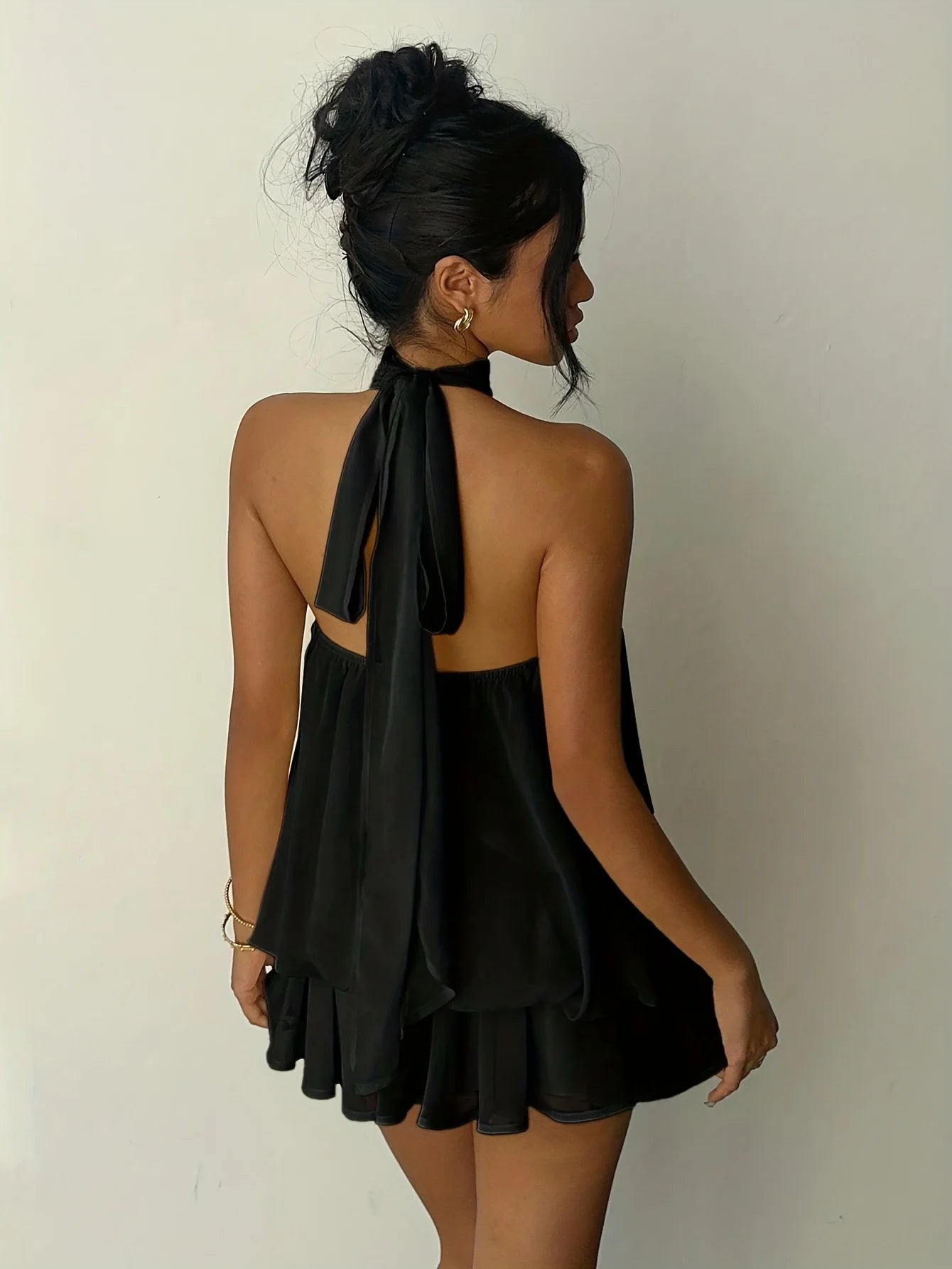 Women's Elegant Off-Shoulder Tie-Up Mini Dress, Backless Party Vacation Dress