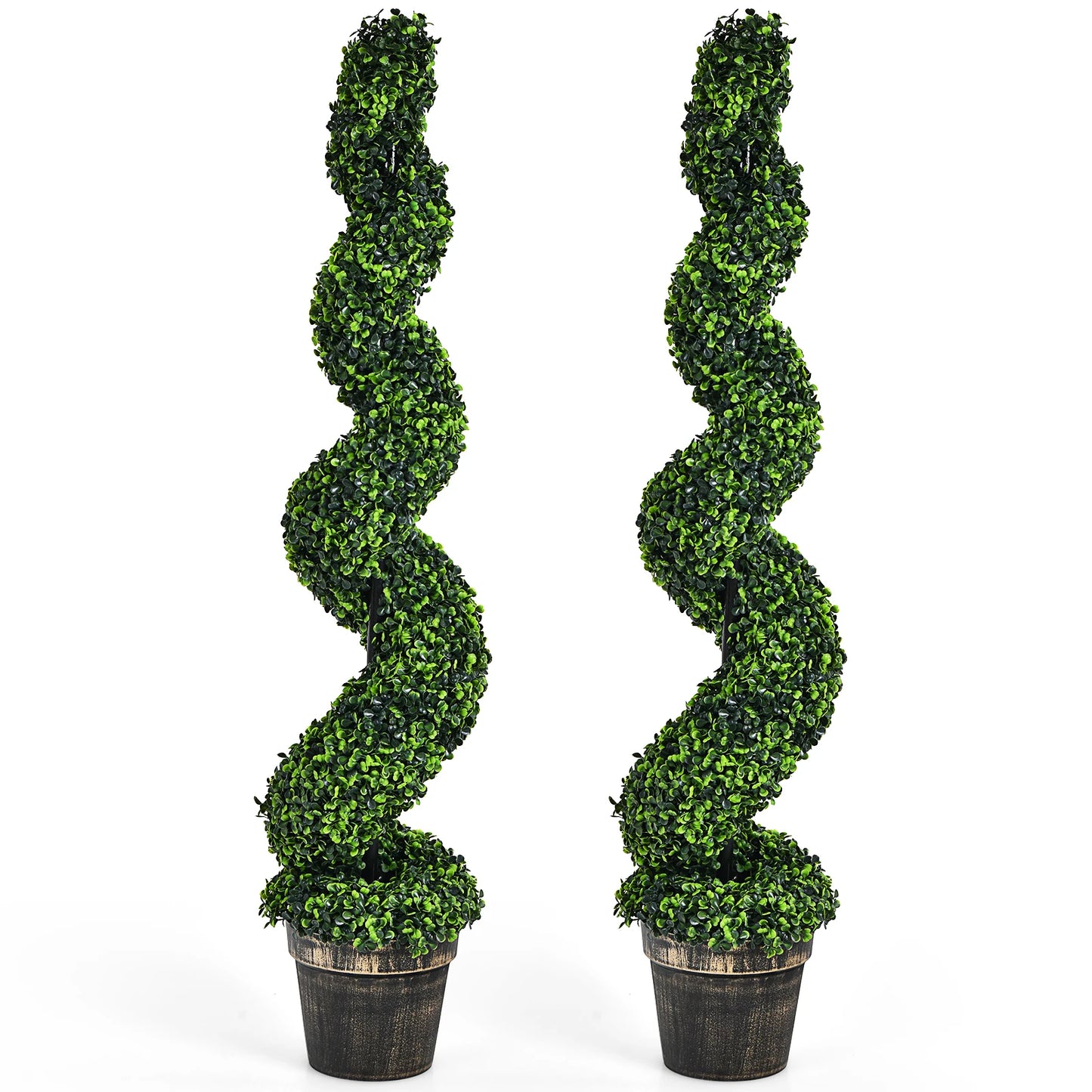 2 Pack 4FT Artificial Spiral Boxwood Topiary Tree Indoor Outdoor Decor