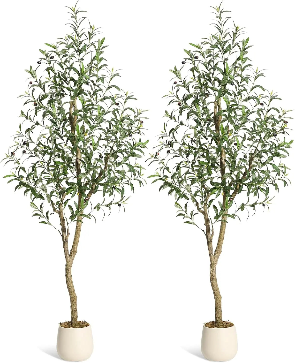 Olive Trees Artificial Indoor, 5-7ft Tall Faux Silk Plant - Fake Potted Tree with White Planter, Artificial Plants for Home Offi