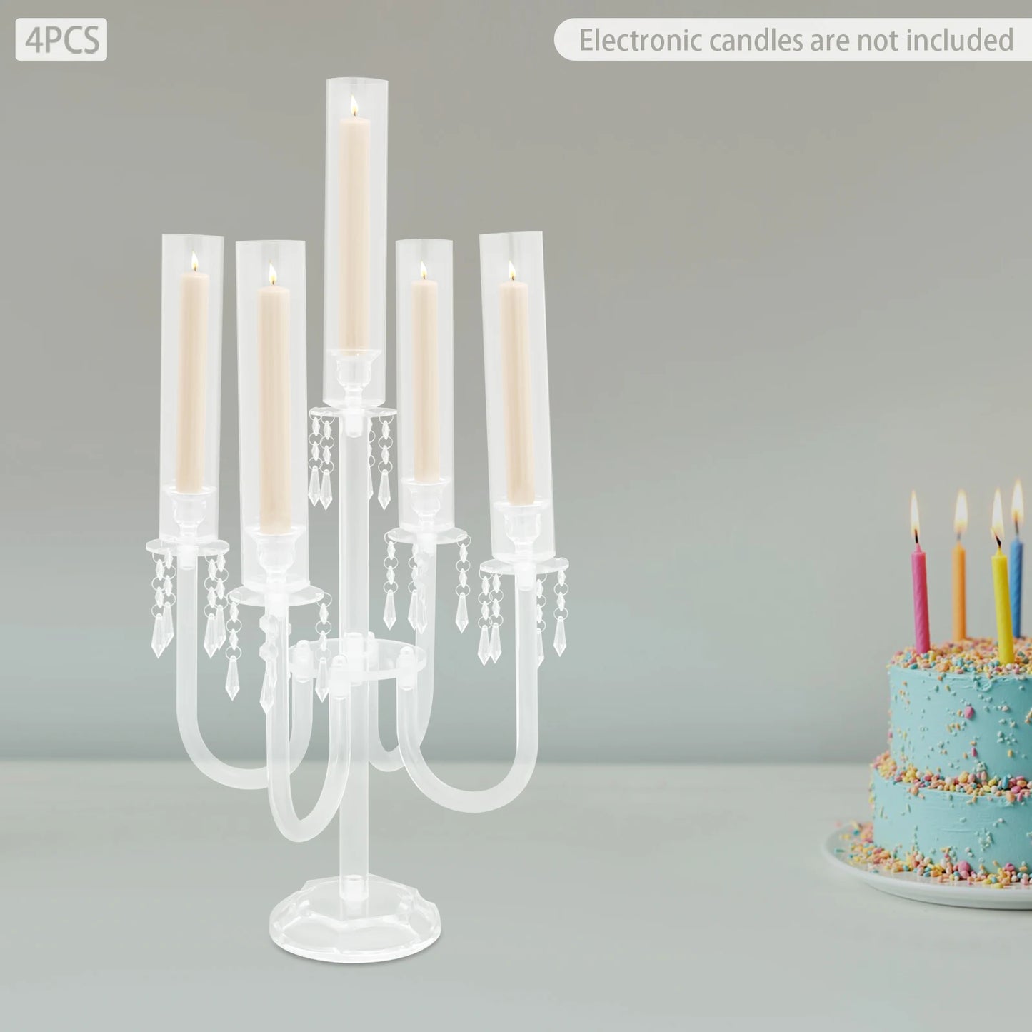 Acrylic Candle Holders 4+1 Arms Candelabra For Wedding Table Centerpieces