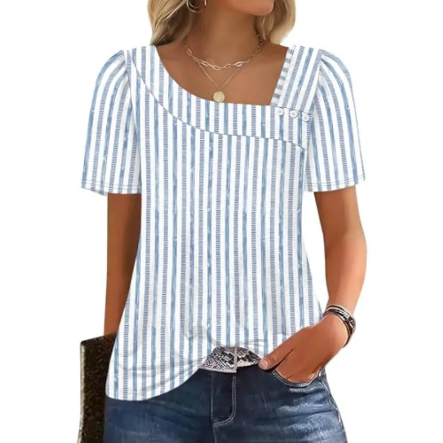 Womens Summer Tops Short Sleeve Shirts Square Neck Spring Outfits 2026 Fashion Clothing Blouses