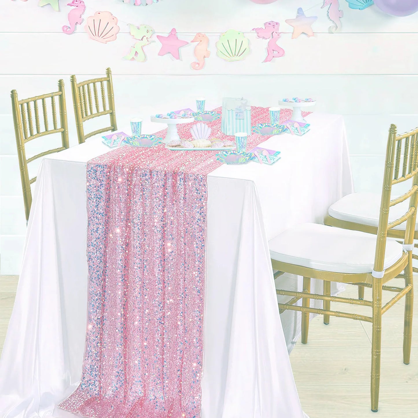 Glitter Iridescent Sequin Table Runner,Soft Wedding Dining Table Decoration For Bridal Baby Shower Girl Birthday Wedding Party