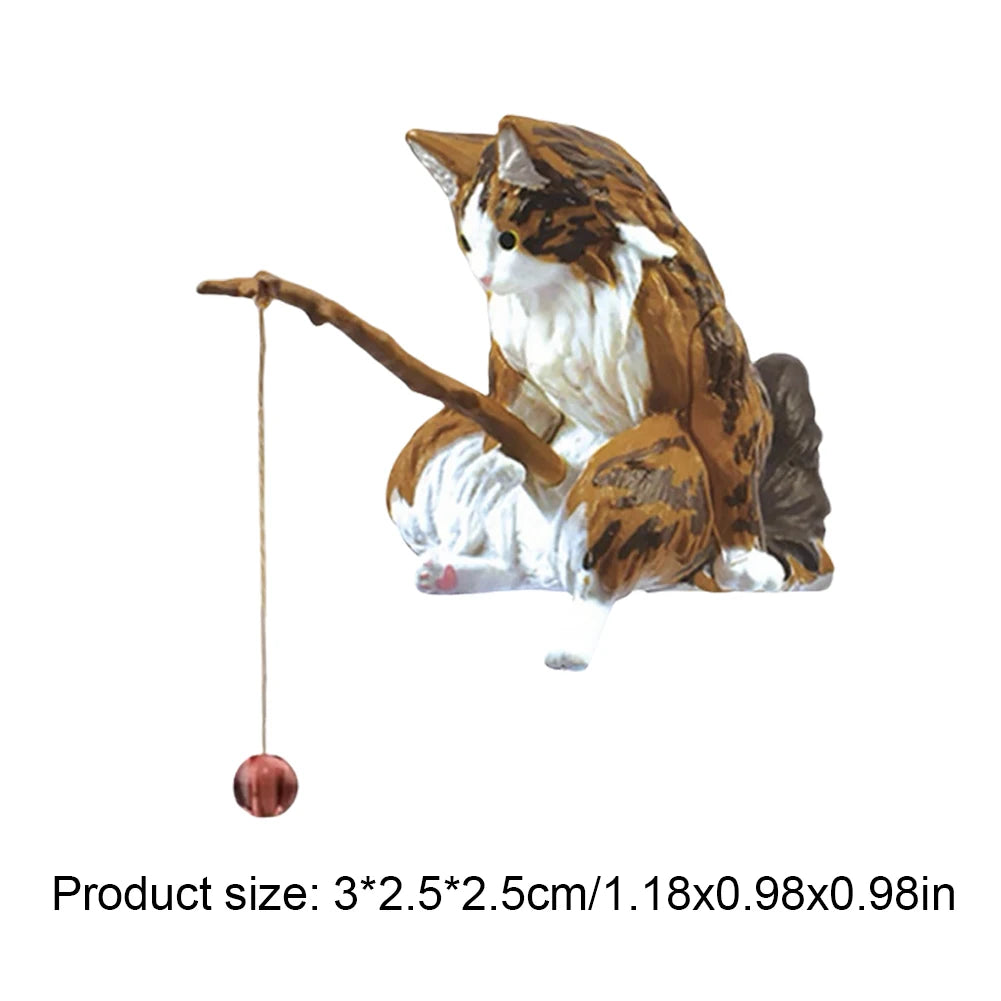 Cute Fishing Cat Figure Fish Landscaping Cartoon Cat Statue Sitting Fishing Little Cat Ornament Aquarium Decoration