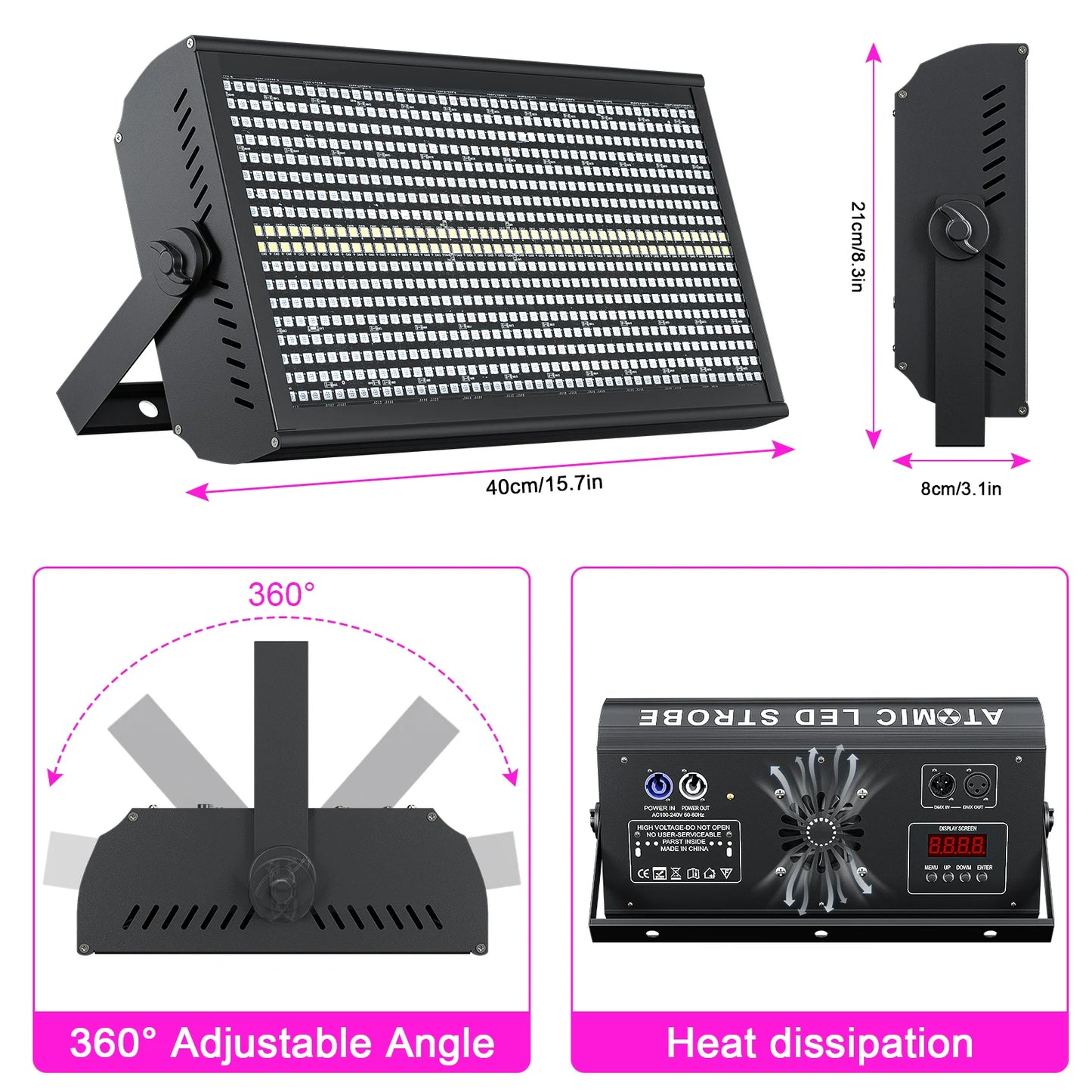 U'King 6Pcs 200W LED RGBW 48+8-Segment Strobe Lights With Flightcase/6Pcs Strobe Lights/Only 1Pcs Flightcase For Party Show KTV