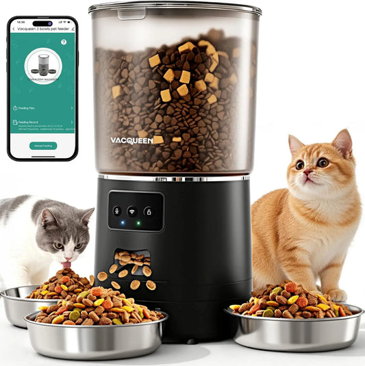 Smart WiFi Pet Feeder for 3 Cats, 6L Anti-Jam Food Dispenser with Desiccant, Automatic Dog Feeder Christmas Gift