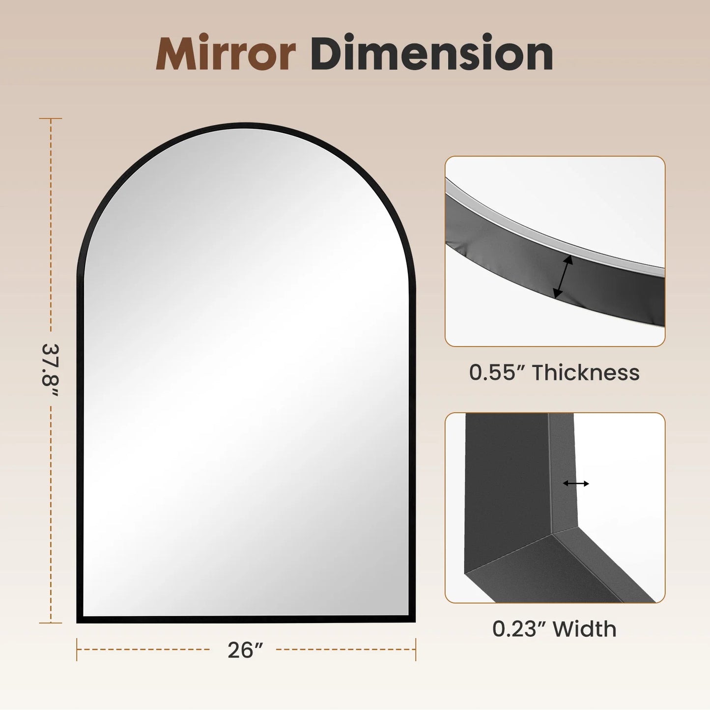 JHK 26"x38" Arched Metal Framed Bathroom Mirrors for Wall  Hanging Mirror Glass Mirror Modern Wall Decor For Bedroom Entryway