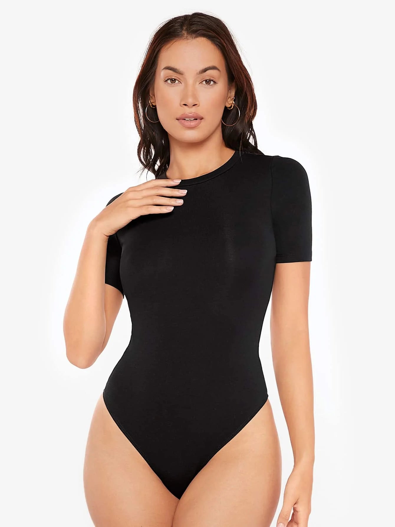 SHEIN BASICS Solid Form Fitted Bodysuit Simple Fashion Daily Casual Summer Outfit For Women